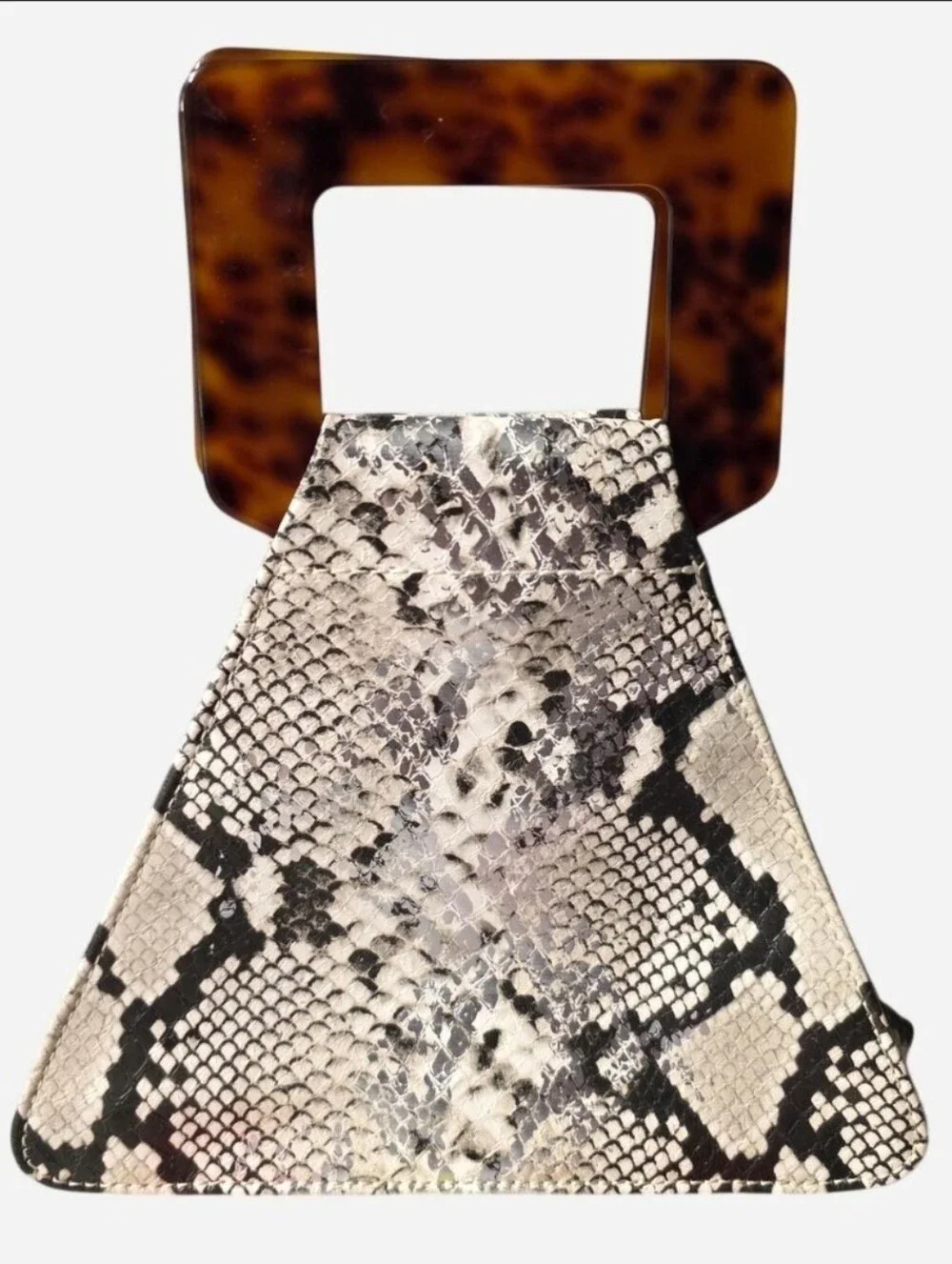 Urban Expressions Delilah white& Black Python-Print Triangle Top Handle Clutch